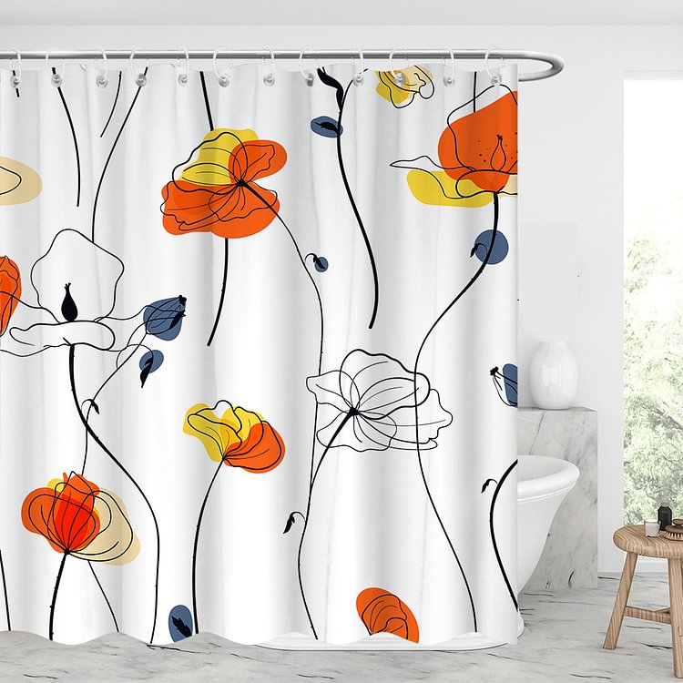 Floral Waterproof Shower Curtains With 12 Hooks-BlingPainting-Customized Products Make Great Gifts