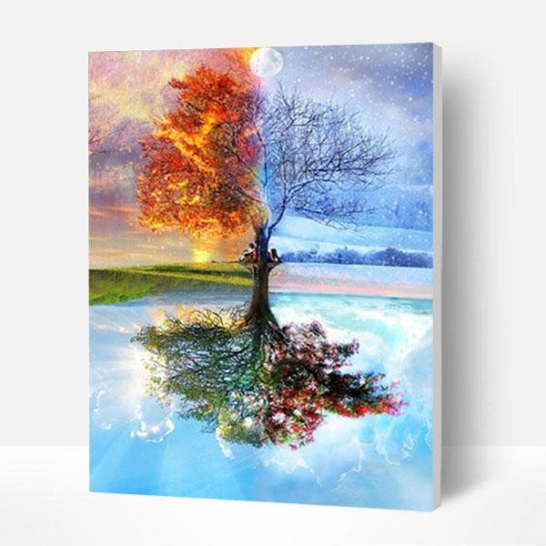 Paint by Numbers Kit - Four Colors Tree-BlingPainting-Customized Products Make Great Gifts