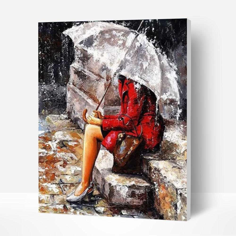 Paint by Numbers Kit -  Lady Waiting in the Rain-BlingPainting-Customized Products Make Great Gifts