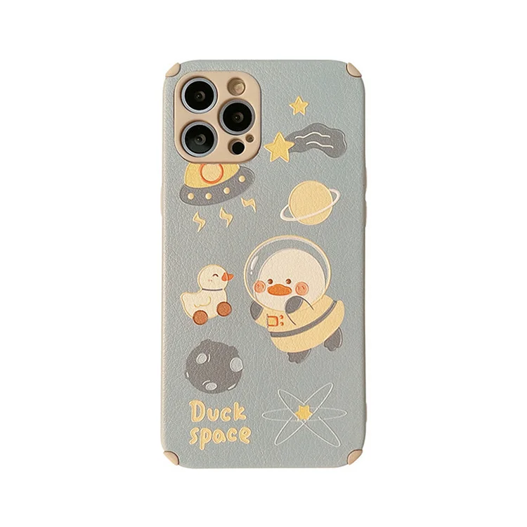 Space Duck Leather Phone Case Cute Cover For iPhone