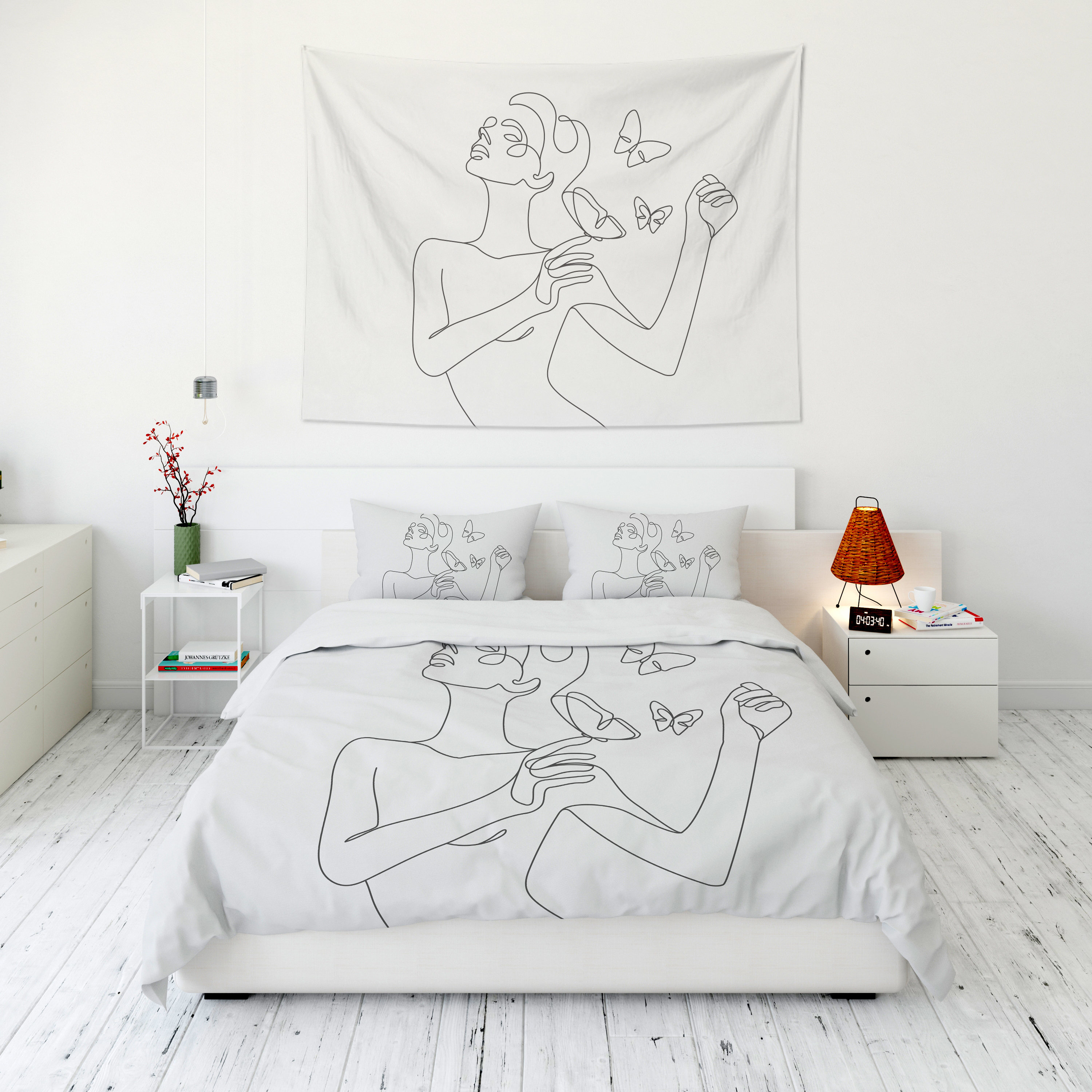 Woman & Butterfly Tapestry Wall Hanging and 3Pcs Bedding Set Home Decor-BlingPainting-Customized Products Make Great Gifts