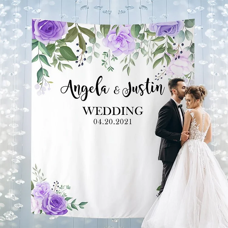 Custom Purple Roses Greenery Wedding Backdrop-BlingPainting-Customized Products Make Great Gifts