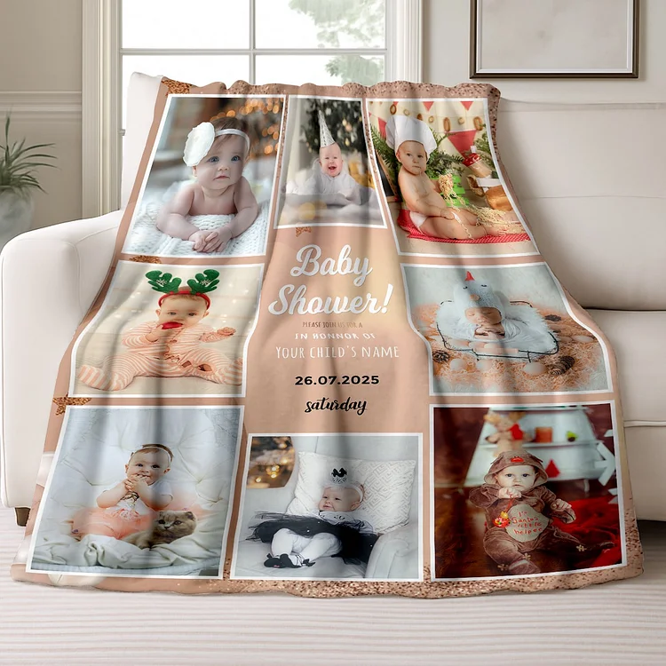 Custom Baby Photo Collage Flannel Blanket — Personalized 8 Picture Throw Blanket for Newborn & Baby Shower, Soft Cozy Gift