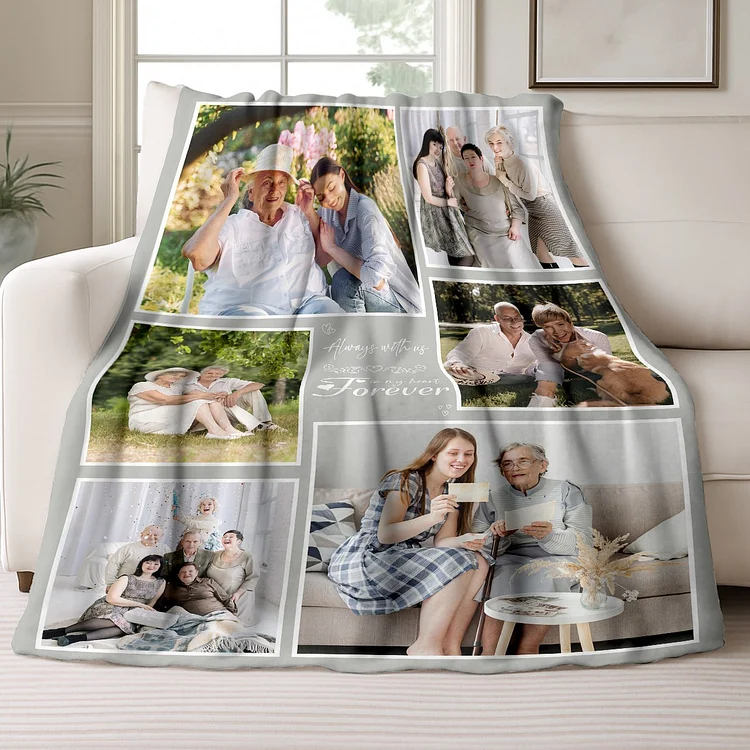 Custom Memorial Photo Collage Flannel Blanket — Personalized 6 Picture Throw Blanket, Soft Cozy Keepsake Gift
