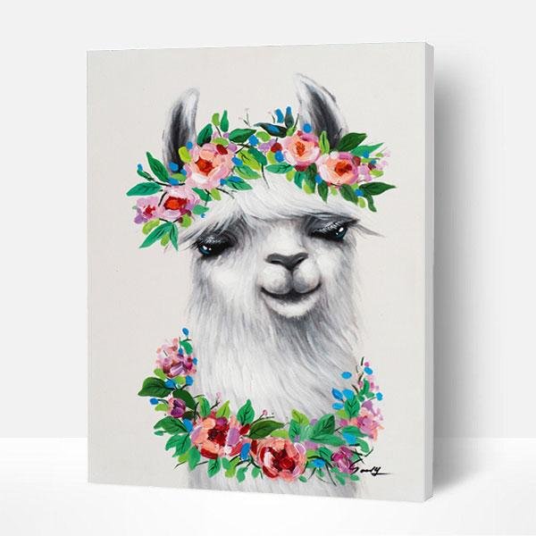 Paint by Numbers Kit -  Alpaca and Flowers-BlingPainting-Customized Products Make Great Gifts
