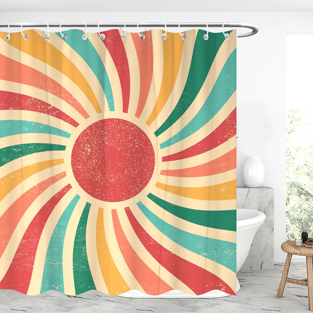 Vintage Sun Waterproof Shower Curtains With 12 Hooks-BlingPainting-Customized Products Make Great Gifts