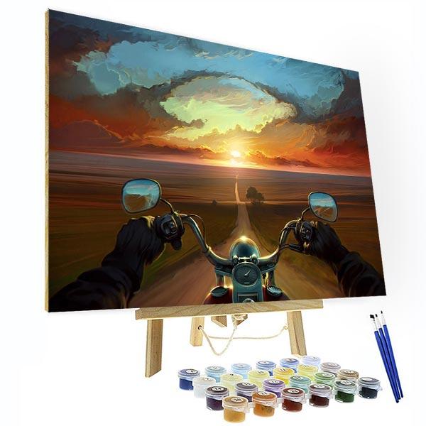 Paint by Numbers Kit -  Motorcycle At Dusk-BlingPainting-Customized Products Make Great Gifts