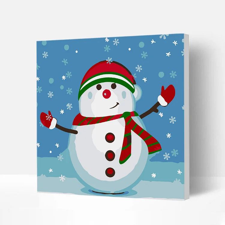 Eco-friendly Non-toxic Christmas Paint by Numbers Kit Wooden Framed for Kids & Families - Snowman with Gloves 20*20-BlingPainting-Customized Products Make Great Gifts