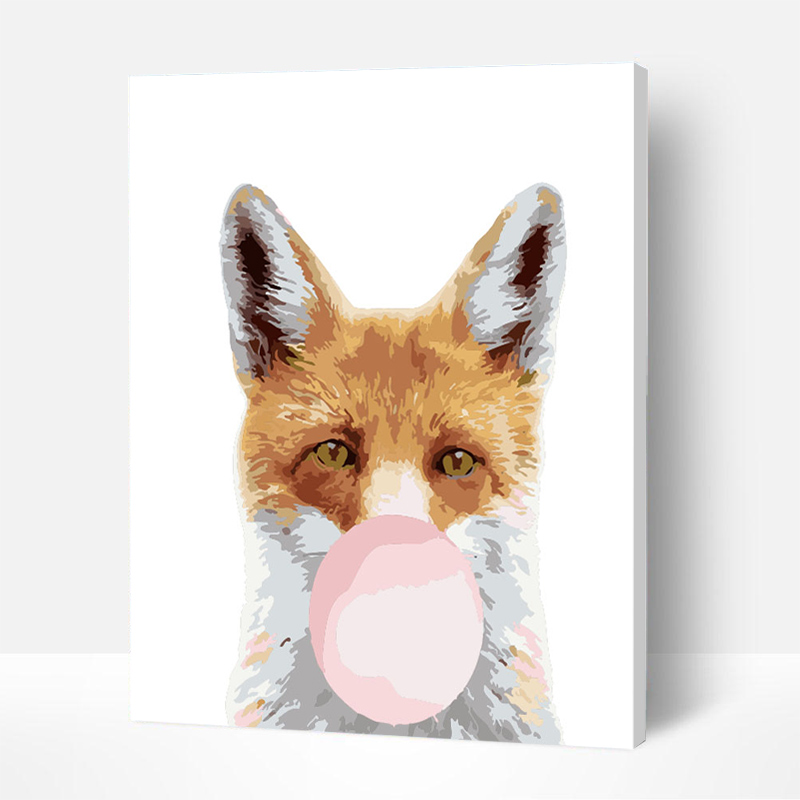 Paint by Numbers Kit - Fox Blowing Pink Bubbles-BlingPainting-Customized Products Make Great Gifts