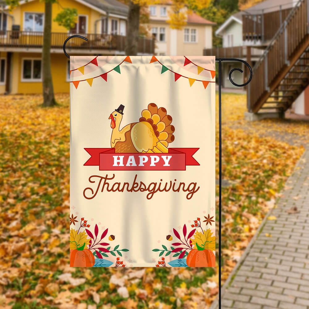 Happy Thanksgiving Turkey Decor Garden House Double Sided Flag -BlingPainting-Customized Products Make Great Gifts