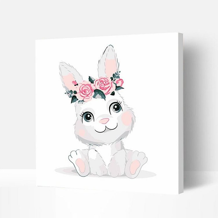 Eco-friendly Non-toxic Painting Wall Art with Painting Kits For Kids and Families - Cute Bunny, Wooden Framed-BlingPainting-Customized Products Make Great Gifts