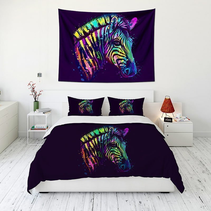 Colorful Zebra Tapestry Wall Hanging and 3Pcs Bedding Set Home Decor-BlingPainting-Customized Products Make Great Gifts
