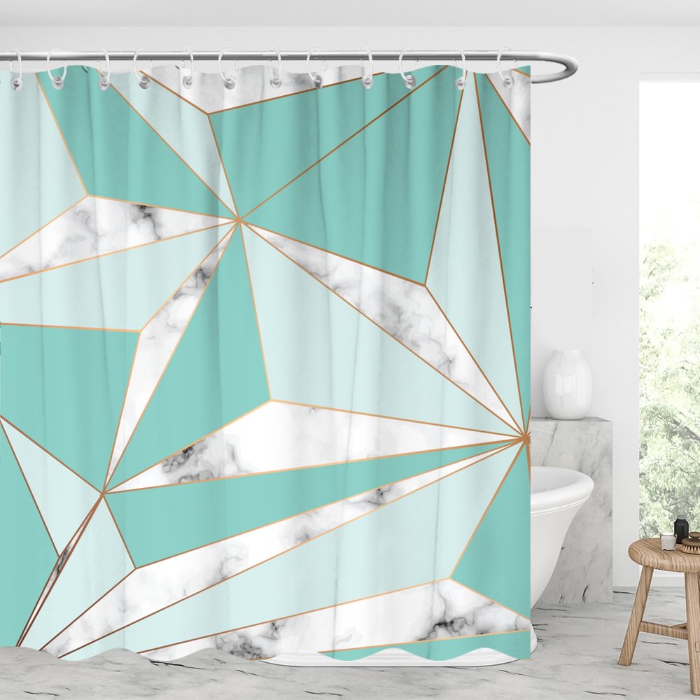 Luxury Gold Polygonal Pattern Waterproof Shower Curtains With 12 Hooks-BlingPainting-Customized Products Make Great Gifts