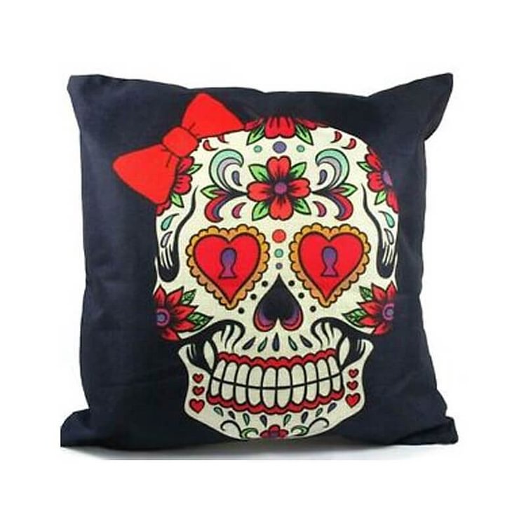 Halloween Decor Linen Skull Throw Pillow E-BlingPainting-Customized Products Make Great Gifts