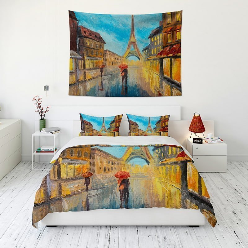 Eiffel Tower Tapestry Wall Hanging and 3Pcs Bedding Set Home Decor-BlingPainting-Customized Products Make Great Gifts