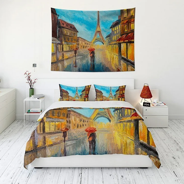 Eiffel Tower Tapestry Wall Hanging and 3Pcs Bedding Set Home Decor-BlingPainting-Customized Products Make Great Gifts