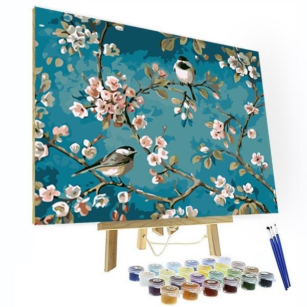 Paint by Numbers Kit -  Magpies And Flowers-BlingPainting-Customized Products Make Great Gifts