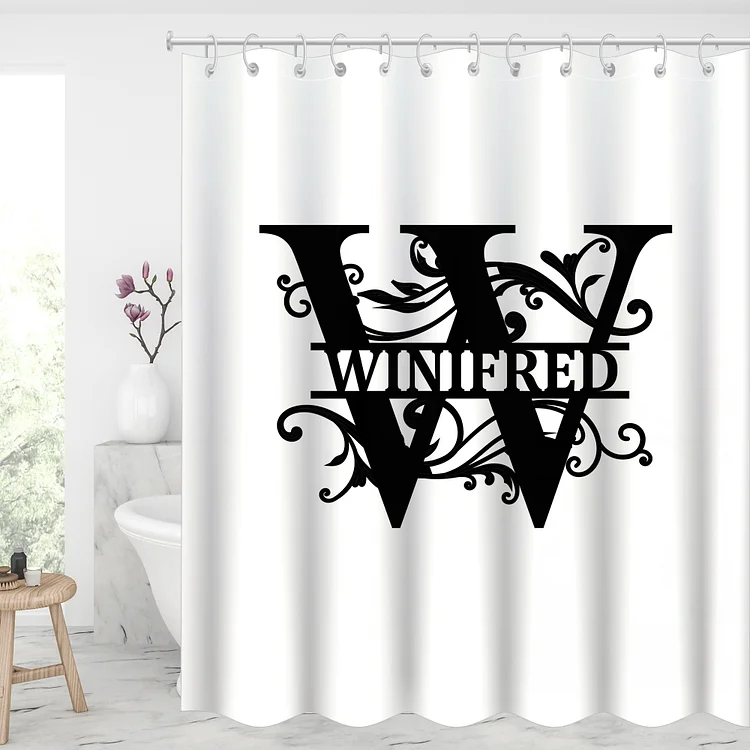 Custom Monogram Split Letter Name Waterproof Shower Curtains With 12 Hooks