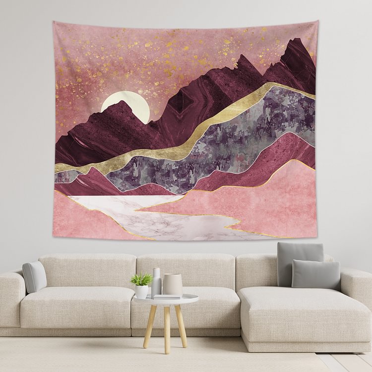 Pink Sky Sunset Mountains Tapestry Wall Hanging Living Room Bedroom Decor-BlingPainting-Customized Products Make Great Gifts
