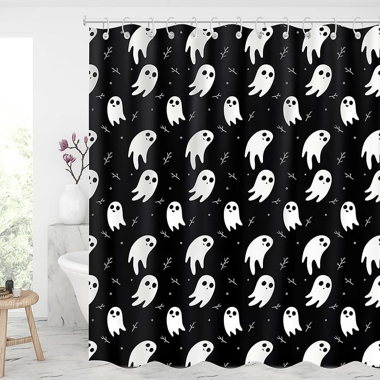 Halloween Spooky Ghost Shower Curtains With 12 Hooks-BlingPainting-Customized Products Make Great Gifts