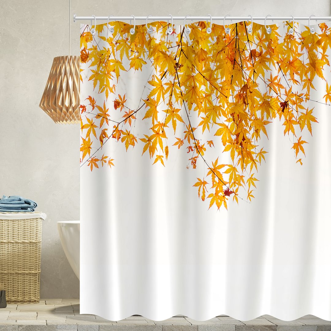 Autumn Leaves and Transparent Petal Waterproof Shower Curtains With 12 Hooks-BlingPainting-Customized Products Make Great Gifts