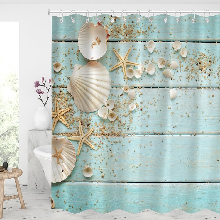 Shells & Starfish Waterproof Shower Curtains With 12 Hooks-BlingPainting-Customized Products Make Great Gifts