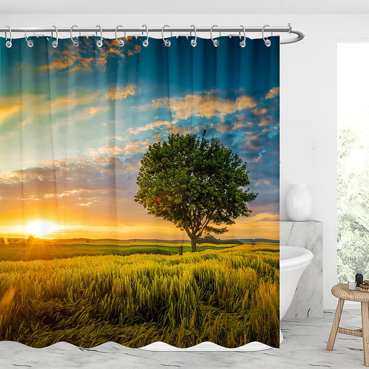 Sunset Landscape Shower Curtains-BlingPainting-Customized Products Make Great Gifts