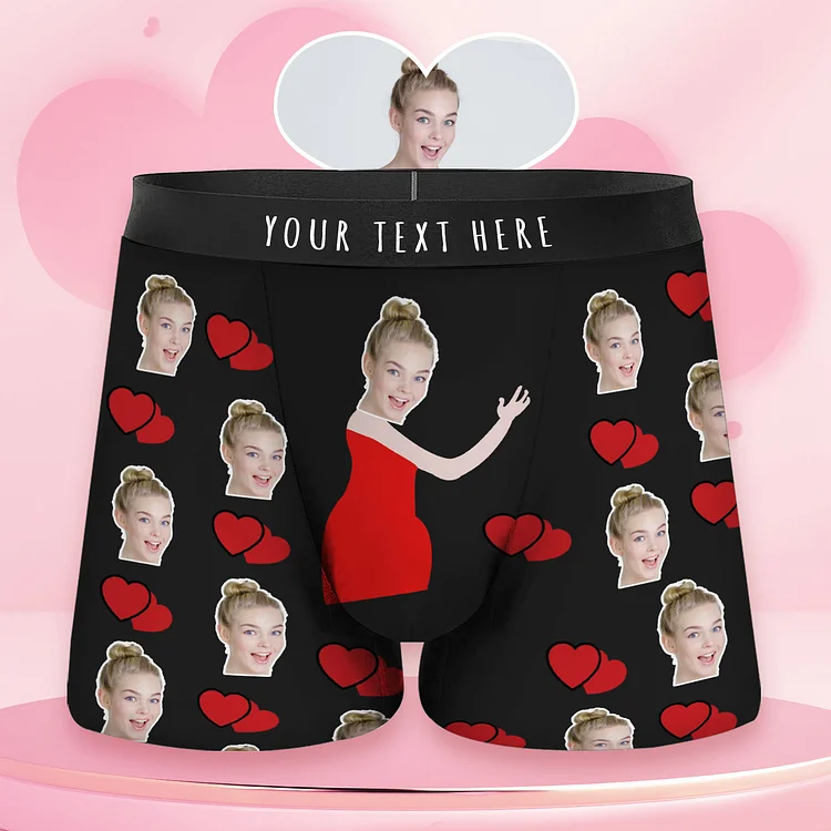 Custom Face Double Heart Boxer Panties Personalized Gift-BlingPainting-Customized Products Make Great Gifts