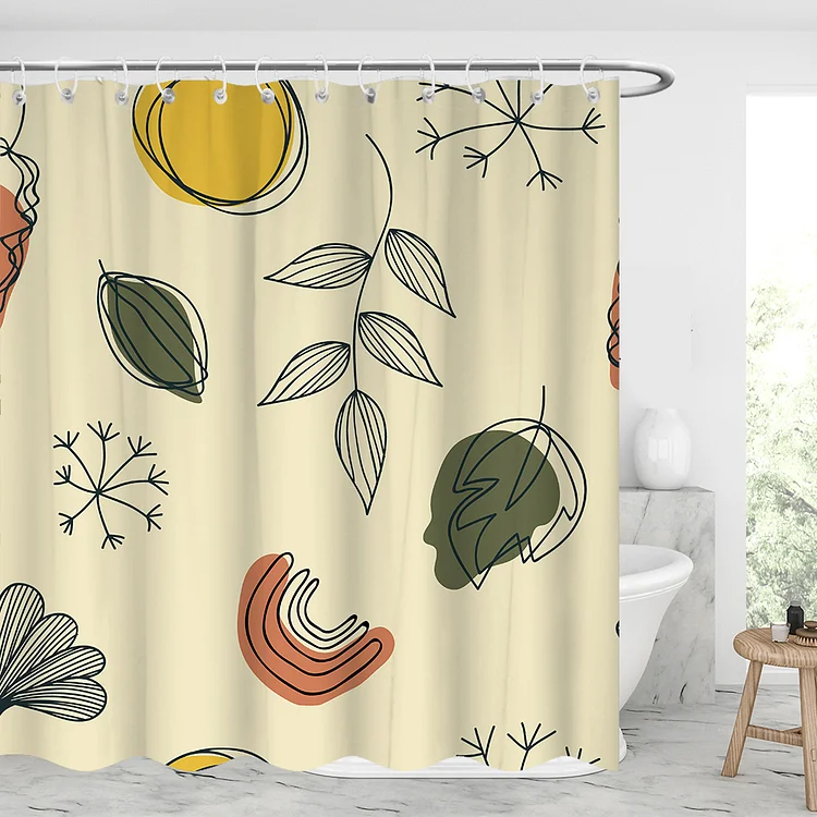 Retro Abstract Flower Waterproof Shower Curtains With 12 Hooks-BlingPainting-Customized Products Make Great Gifts