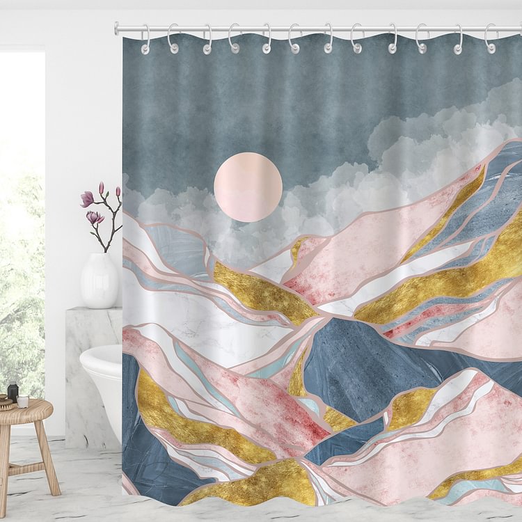 Waterproof Shower Curtains With 12 Hooks Bathroom Decor - Pink Mountains View-BlingPainting-Customized Products Make Great Gifts