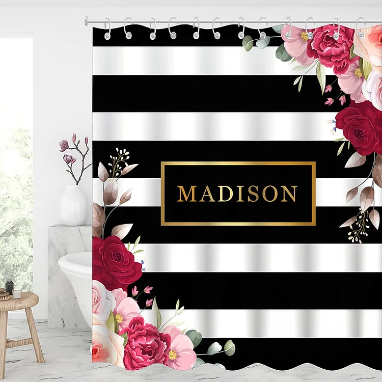 Custom Waterproof Monogrammed Floral Name Shower Curtains With 12 Hooks-BlingPainting-Customized Products Make Great Gifts