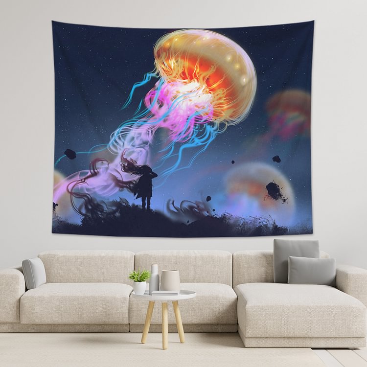 Starry Sky & Jellyfish Tapestry Wall Hanging-BlingPainting-Customized Products Make Great Gifts