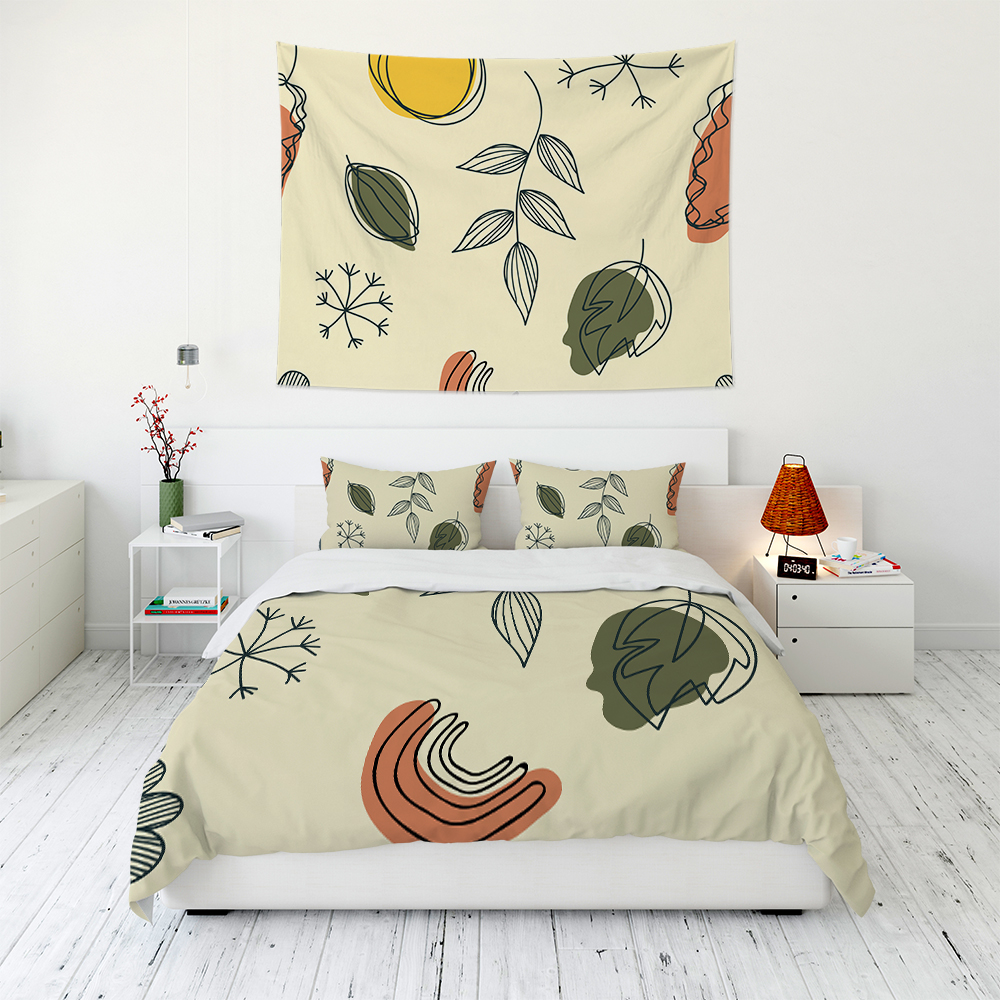 Retro Abstract Flower Tapestry Wall Hanging and 3Pcs Bedding Set Home Decor-BlingPainting-Customized Products Make Great Gifts