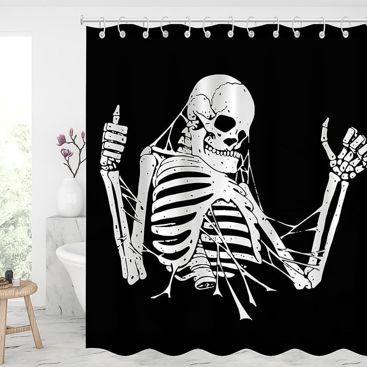 Halloween Skull with Thumbs Up Shower Curtains With 12 Hooks-BlingPainting-Customized Products Make Great Gifts