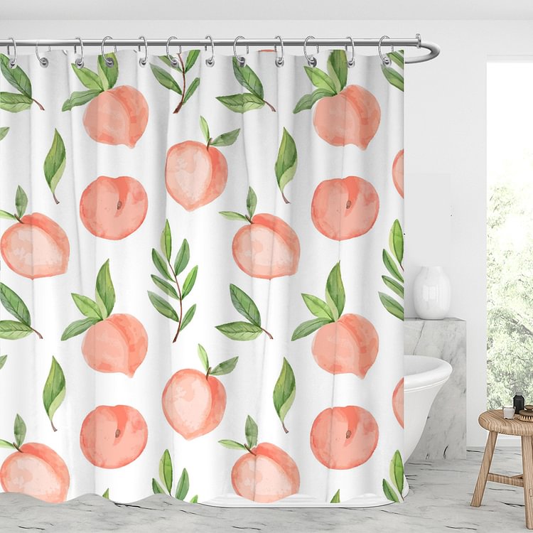 Fresh Peach Waterproof Shower Curtains With 12 Hooks-BlingPainting-Customized Products Make Great Gifts
