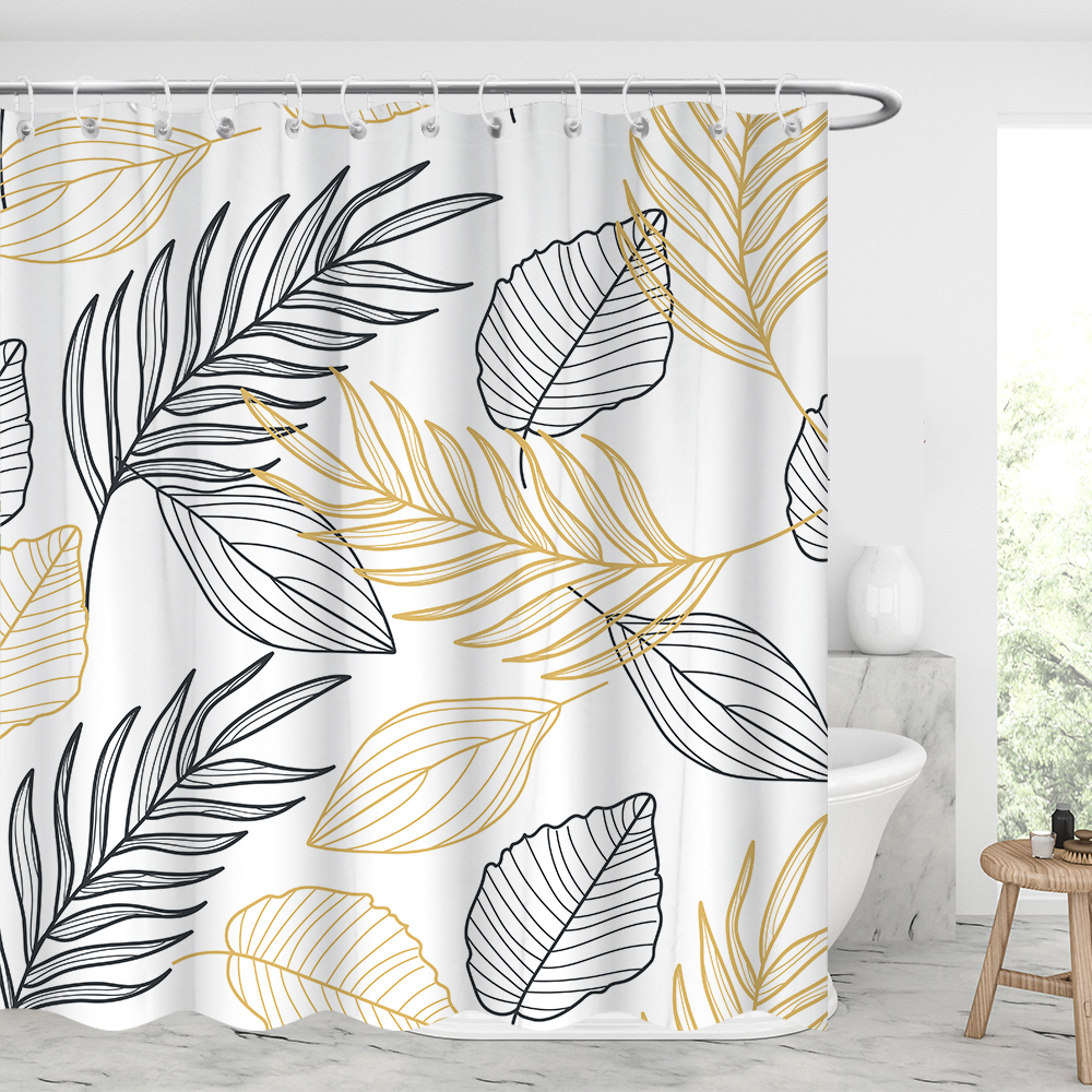 Luxury Black Gold Leaf Waterproof Shower Curtains With 12 Hooks-BlingPainting-Customized Products Make Great Gifts