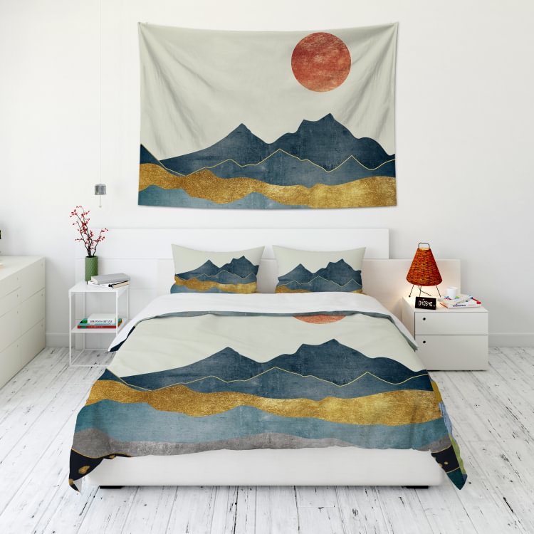 Mountain View Tapestry Wall Hanging and 3Pcs Bedding Set Home Decor-BlingPainting-Customized Products Make Great Gifts