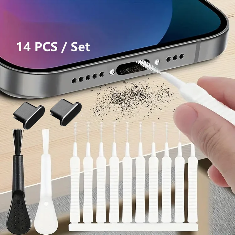 14PCS Mobile Phone Speaker Dust Removal Cleaner Tool Kit For iPhone Samsung Huawei Xiaomi Earphones Charge Port Dustproof Cleaning Brush