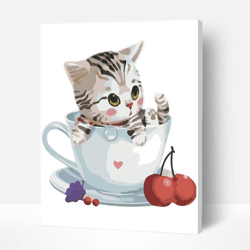 Paint by Numbers Kit for Kids - Kitten In Teacup, Thoughtful Gifts-BlingPainting-Customized Products Make Great Gifts