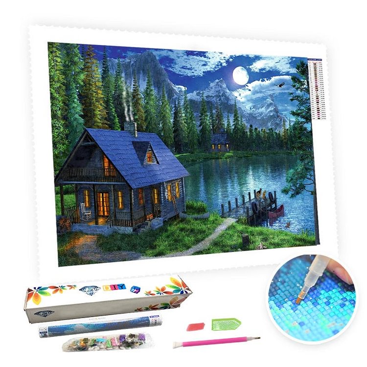 DIY Diamond Painting Kit for Adults - Lake Cabin-BlingPainting-Customized Products Make Great Gifts