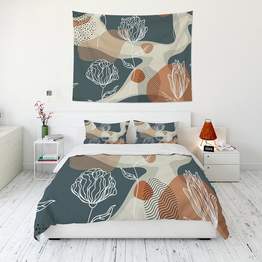 Abstract Flower Art Tapestry Wall Hanging and 3Pcs Bedding Set Home Decor-BlingPainting-Customized Products Make Great Gifts