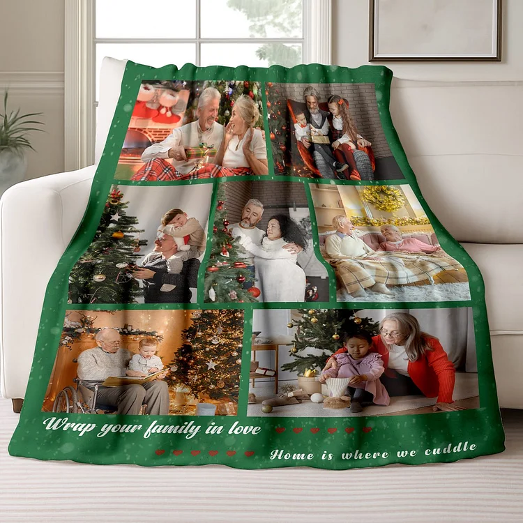 Personalized Christmas Photo Blanket - Printed in USA - Ships Next Day - Photo Collage Flannel Throw Blanket Gift for Family, Warm Cozy Holiday Keepsake