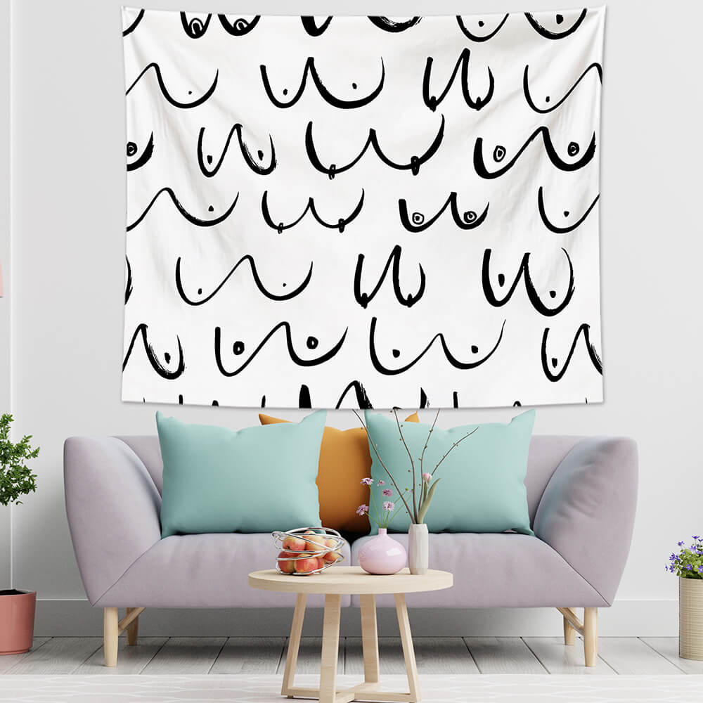 Boobs Breasts Line Art Tapestry Wall Hanging-BlingPainting-Customized Products Make Great Gifts