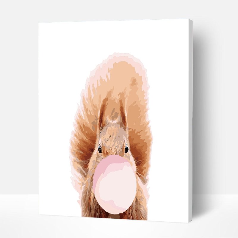 Paint by Numbers Kit - Squirrel Blowing Pink Bubbles-BlingPainting-Customized Products Make Great Gifts