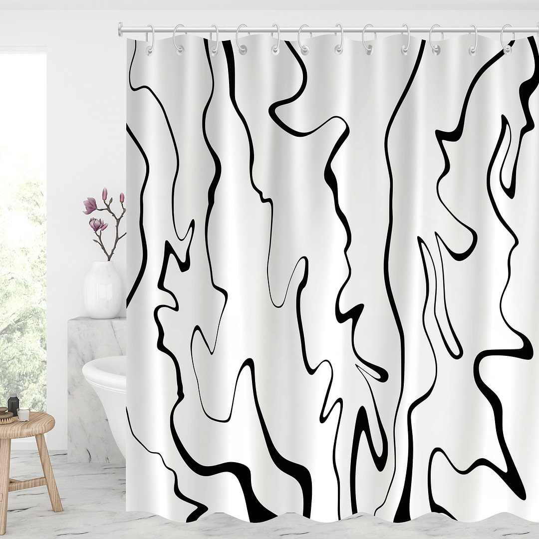 Waterproof Shower Curtains With 12 Hooks Bathroom Decor - Abstract Line Art Pattern-BlingPainting-Customized Products Make Great Gifts