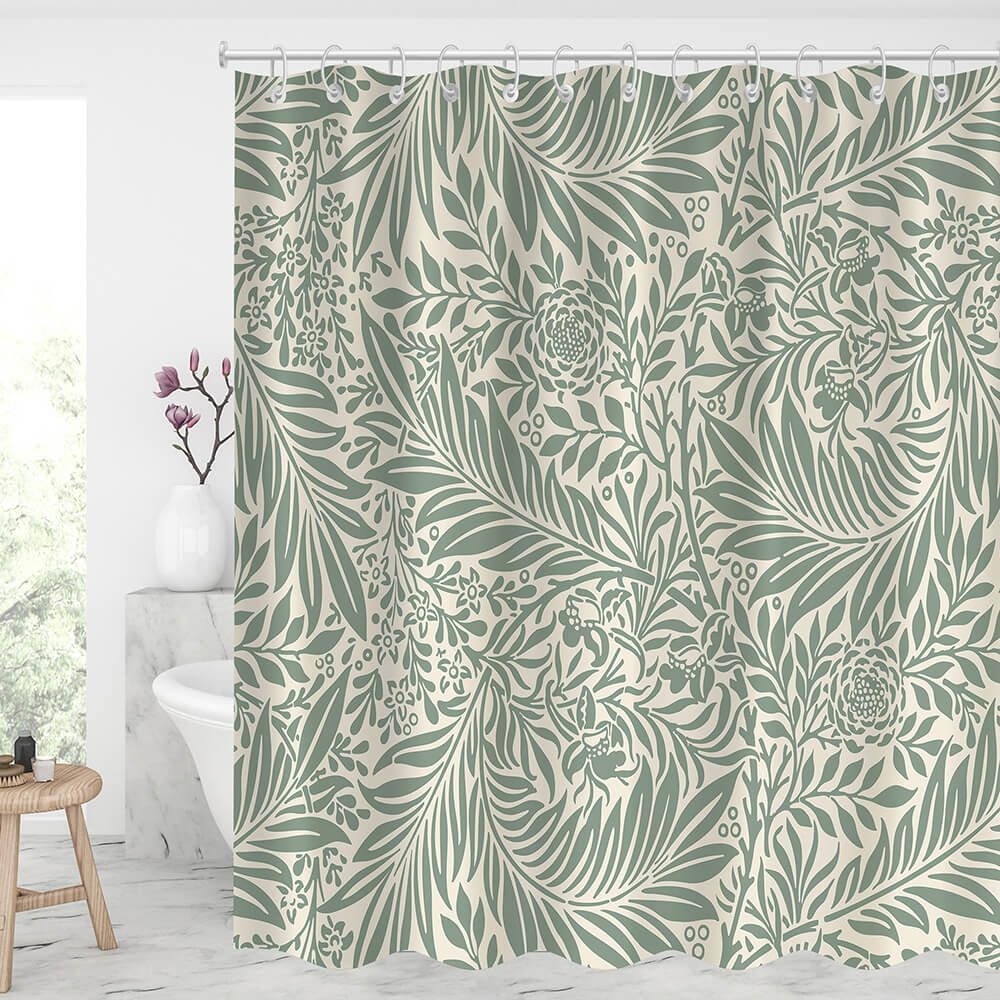 Botanical Leaves Waterproof Shower Curtains With 12 Hooks-BlingPainting-Customized Products Make Great Gifts