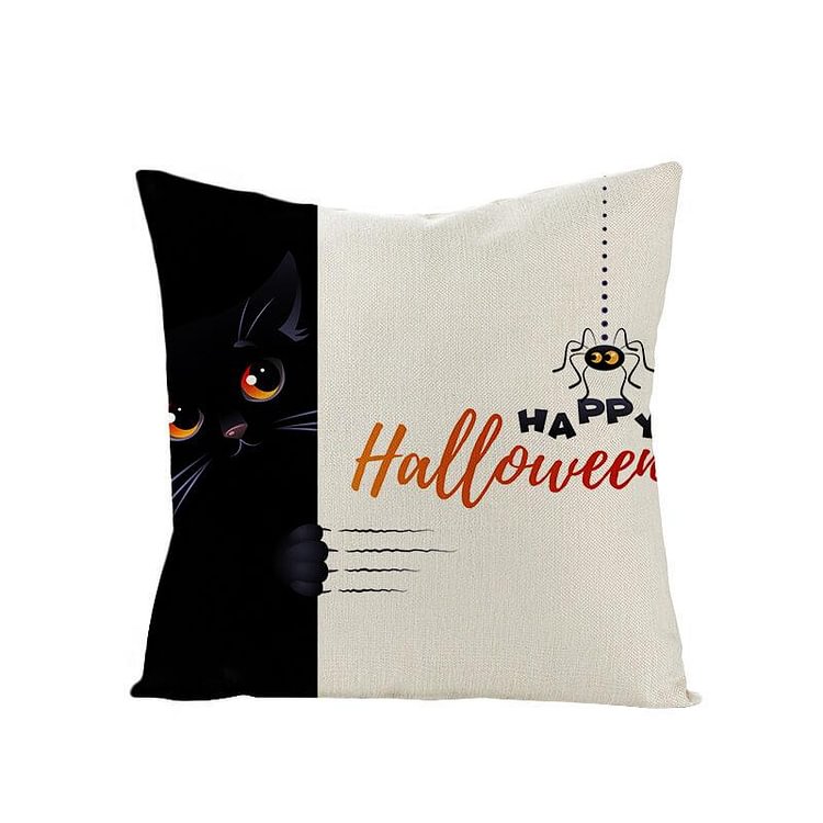 Halloween Decor Linen Black Cat Throw Pillow-BlingPainting-Customized Products Make Great Gifts