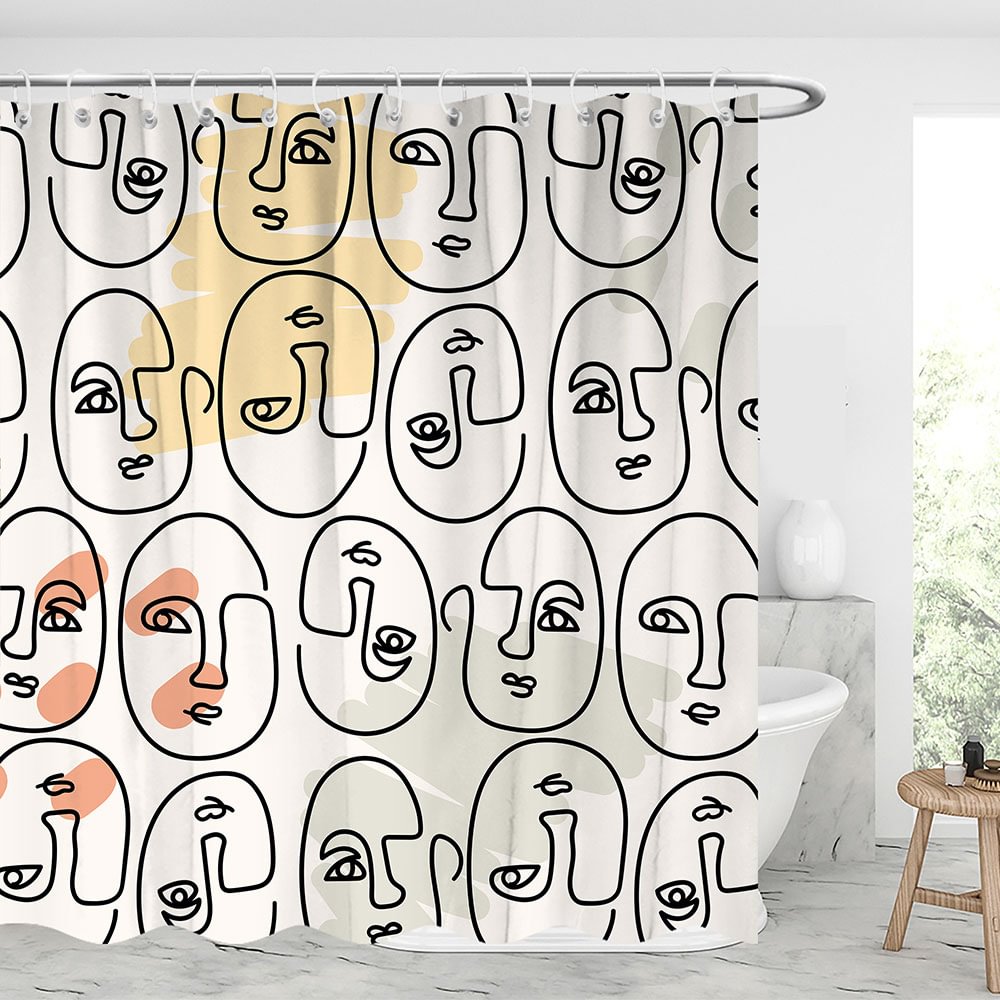 Abstract Line Art H Waterproof Shower Curtains With 12 Hooks-BlingPainting-Customized Products Make Great Gifts