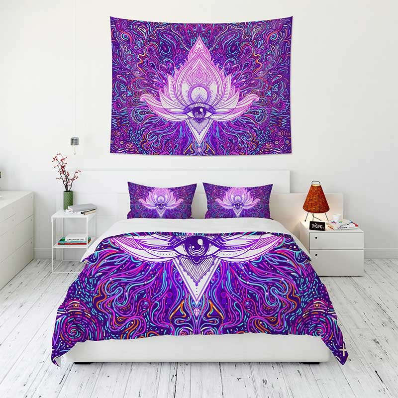 Trippy Mystic Abstract Boho Tapestry Wall Hanging and 3Pcs Bedding Set Home Decor-BlingPainting-Customized Products Make Great Gifts