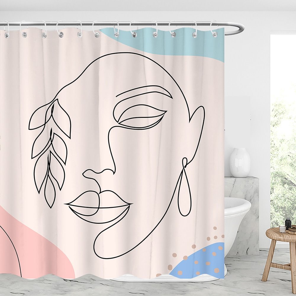 Abstract Line Art D Waterproof Shower Curtains With 12 Hooks-BlingPainting-Customized Products Make Great Gifts